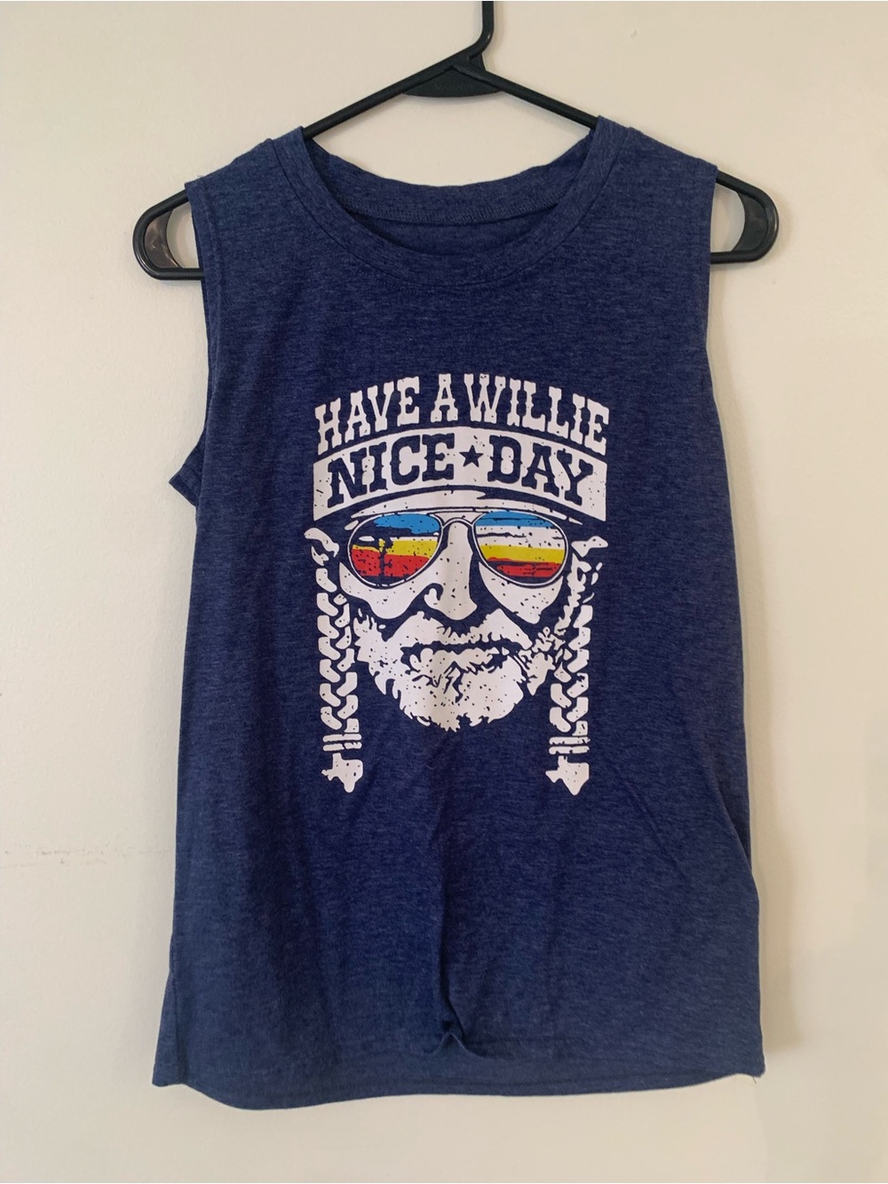Kids Navy Graphic Muscle Tee - "Have A Willie Nice Day"